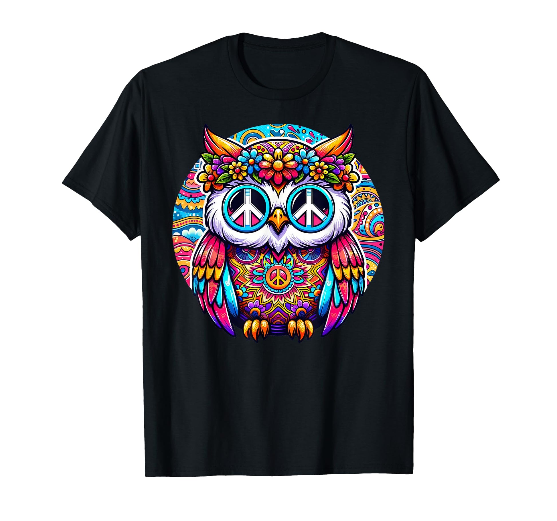 Psychedelic Peace Owl Love Colorful T-Shirt - Fun Novelty Design Men Women - T-Shirt, Sweatshirt, Hoodie