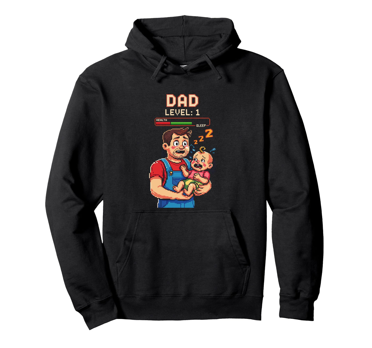 Dad Level 1 Funny Gamer Pixel Fathers Day Hoodie - Trendy Graphic Unisex - T-Shirt, Sweatshirt, Hoodie