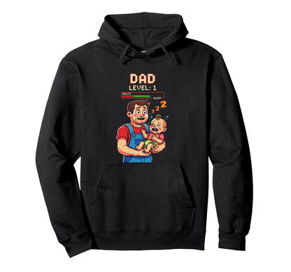 Dad Level 1 Funny Gamer Pixel Fathers Day Hoodie - Trendy Graphic Unisex - T-Shirt, Sweatshirt, Hoodie