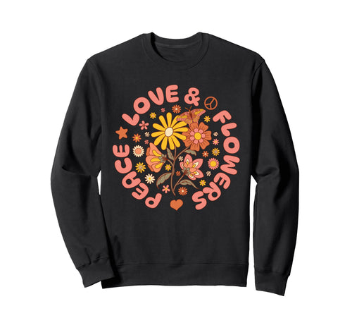 Floral Peace Sign 70S Groovy Boho Sweatshirt - Novelty Apparel Men Women - T-Shirt, Sweatshirt, Hoodie