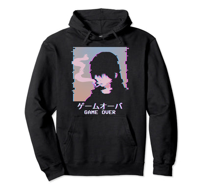 Game Over Japanese Vaporwave Sad Anime Hoodie - Aesthetic Graphic Unisex - T-Shirt, Sweatshirt, Hoodie