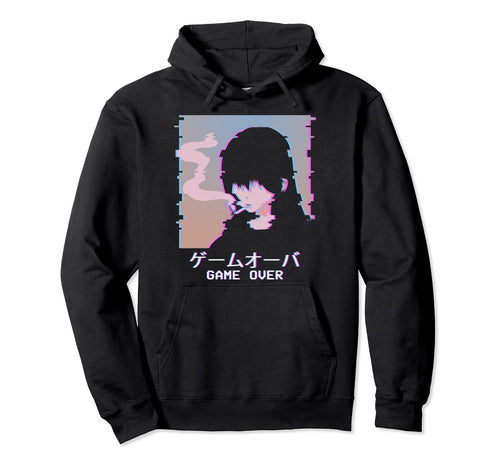 Game Over Japanese Vaporwave Sad Anime Hoodie - Aesthetic Graphic Unisex - T-Shirt, Sweatshirt, Hoodie
