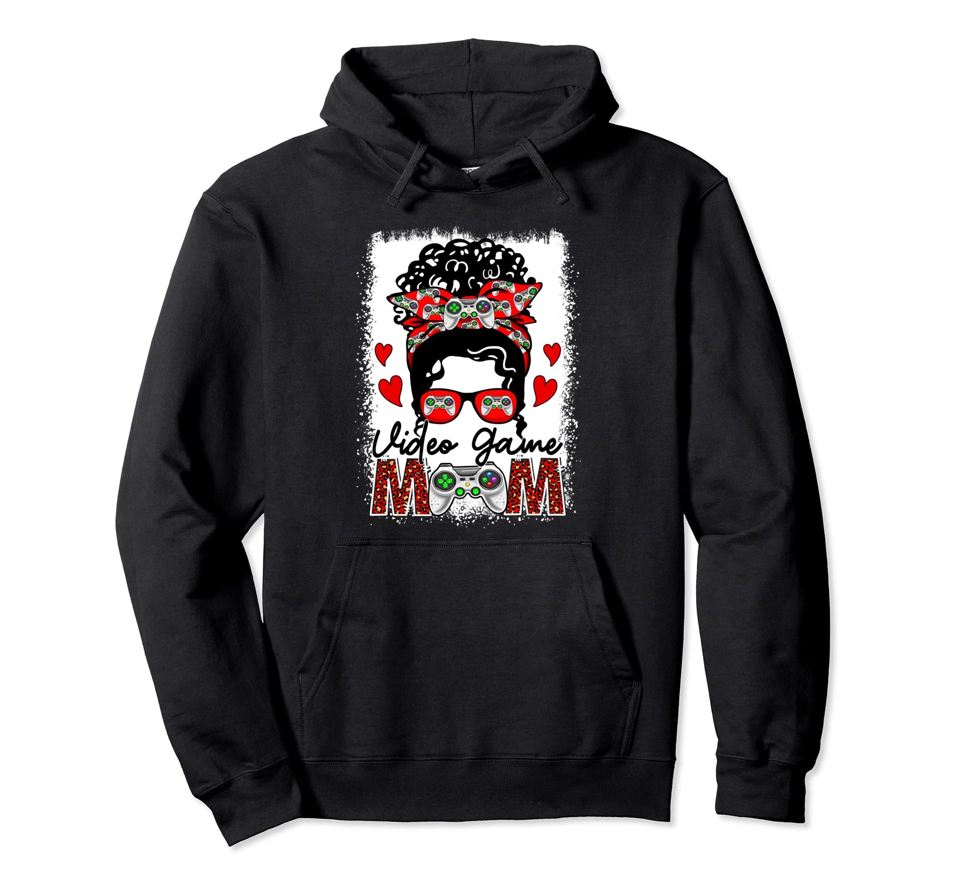 Video Game Mom Leopard Messy Bun Game Hoodie - Trendy Graphic Men Women - T-Shirt, Sweatshirt, Hoodie