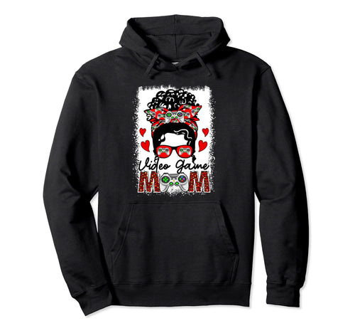 Video Game Mom Leopard Messy Bun Game Hoodie - Trendy Graphic Men Women - T-Shirt, Sweatshirt, Hoodie