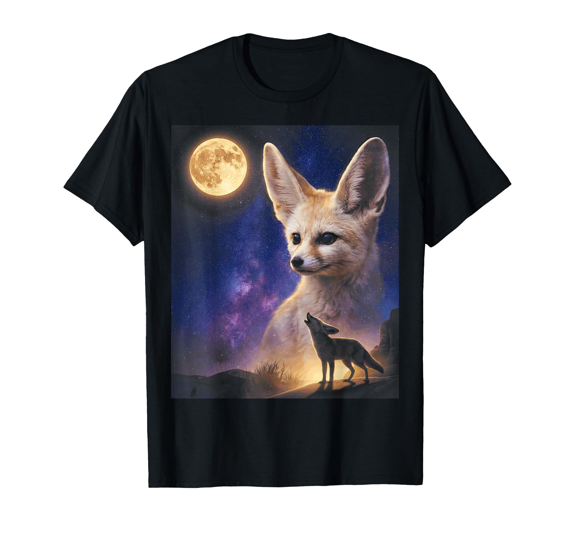 90S Fennec Fox Howling Moon Y2K T-Shirt - Aesthetic Graphic for Adults - T-Shirt, Sweatshirt, Hoodie