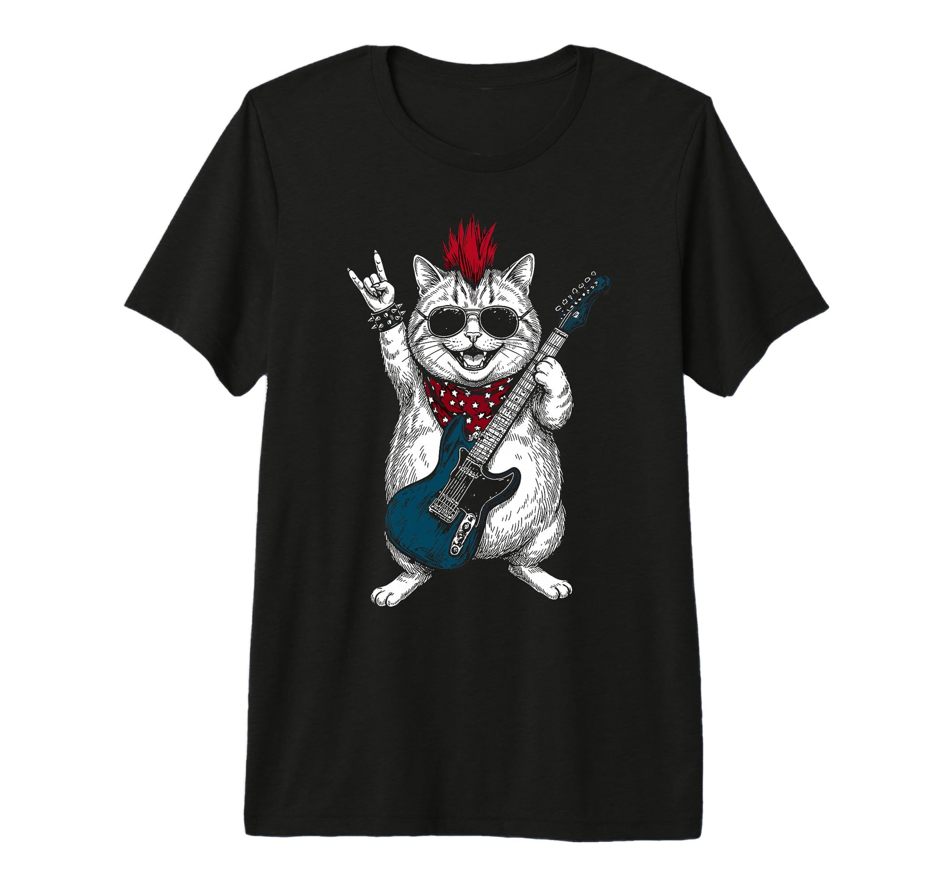 Funny Fatty Cat Playing Guitar Usa T-Shirt - Custom Art Print for Adults - T-Shirt, Sweatshirt, Hoodie