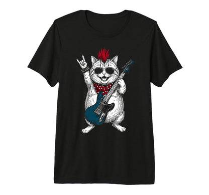 Funny Fatty Cat Playing Guitar Usa T-Shirt - Custom Art Print for Adults - T-Shirt, Sweatshirt, Hoodie