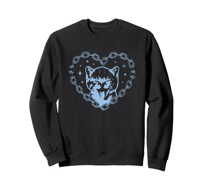Y2K Cat Chain Heart Emo Goth 90S Sweatshirt - Aesthetic Graphic Unisex - T-Shirt, Sweatshirt, Hoodie
