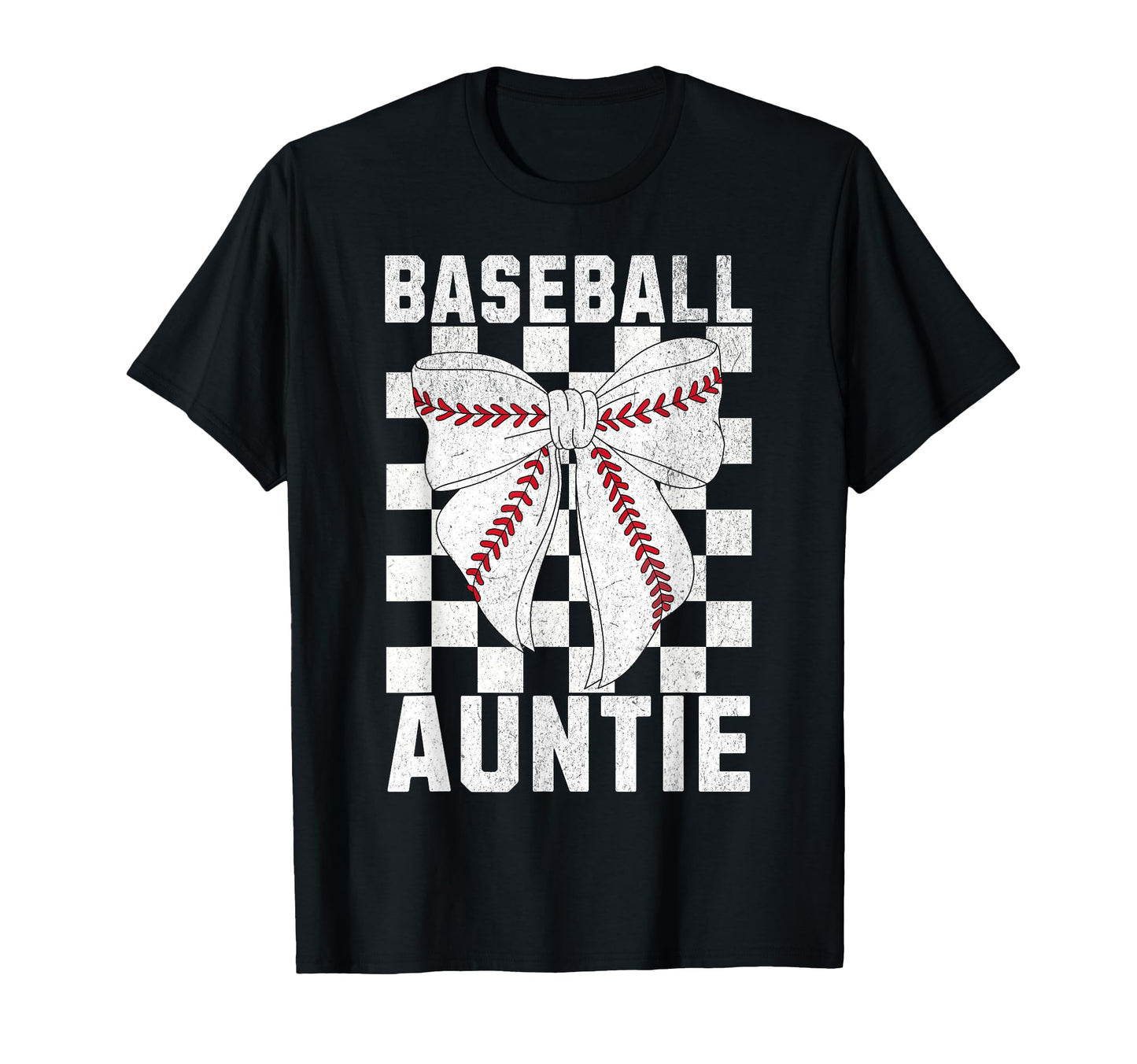Baseball Aunt Coquette Bow Checkered T-Shirt - Novelty Apparel Men Women - T-Shirt, Sweatshirt, Hoodie