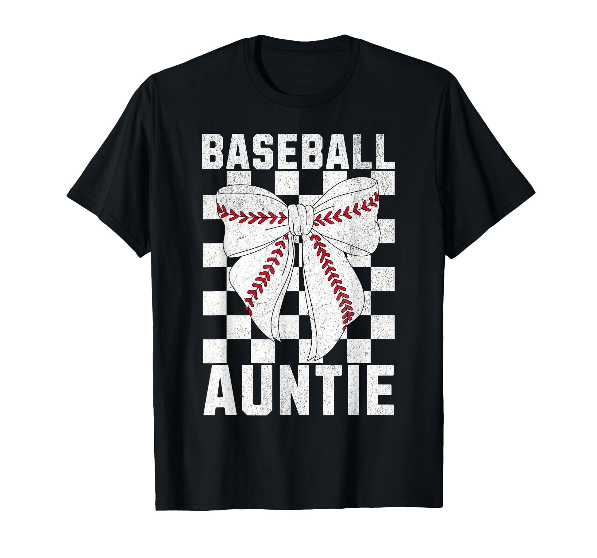 Baseball Aunt Coquette Bow Checkered T-Shirt - Novelty Apparel Men Women - T-Shirt, Sweatshirt, Hoodie