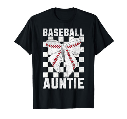 Baseball Aunt Coquette Bow Checkered T-Shirt - Novelty Apparel Men Women - T-Shirt, Sweatshirt, Hoodie