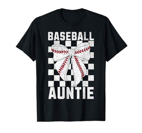 Baseball Aunt Coquette Bow Checkered T-Shirt - Novelty Apparel Men Women - T-Shirt, Sweatshirt, Hoodie