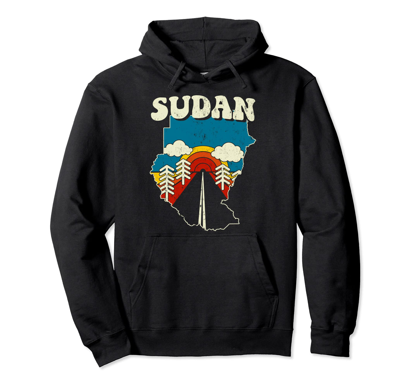 Sudan Sudanese Country Rainbow 70S Map Hoodie - Novelty Apparel for Adults - T-Shirt, Sweatshirt, Hoodie