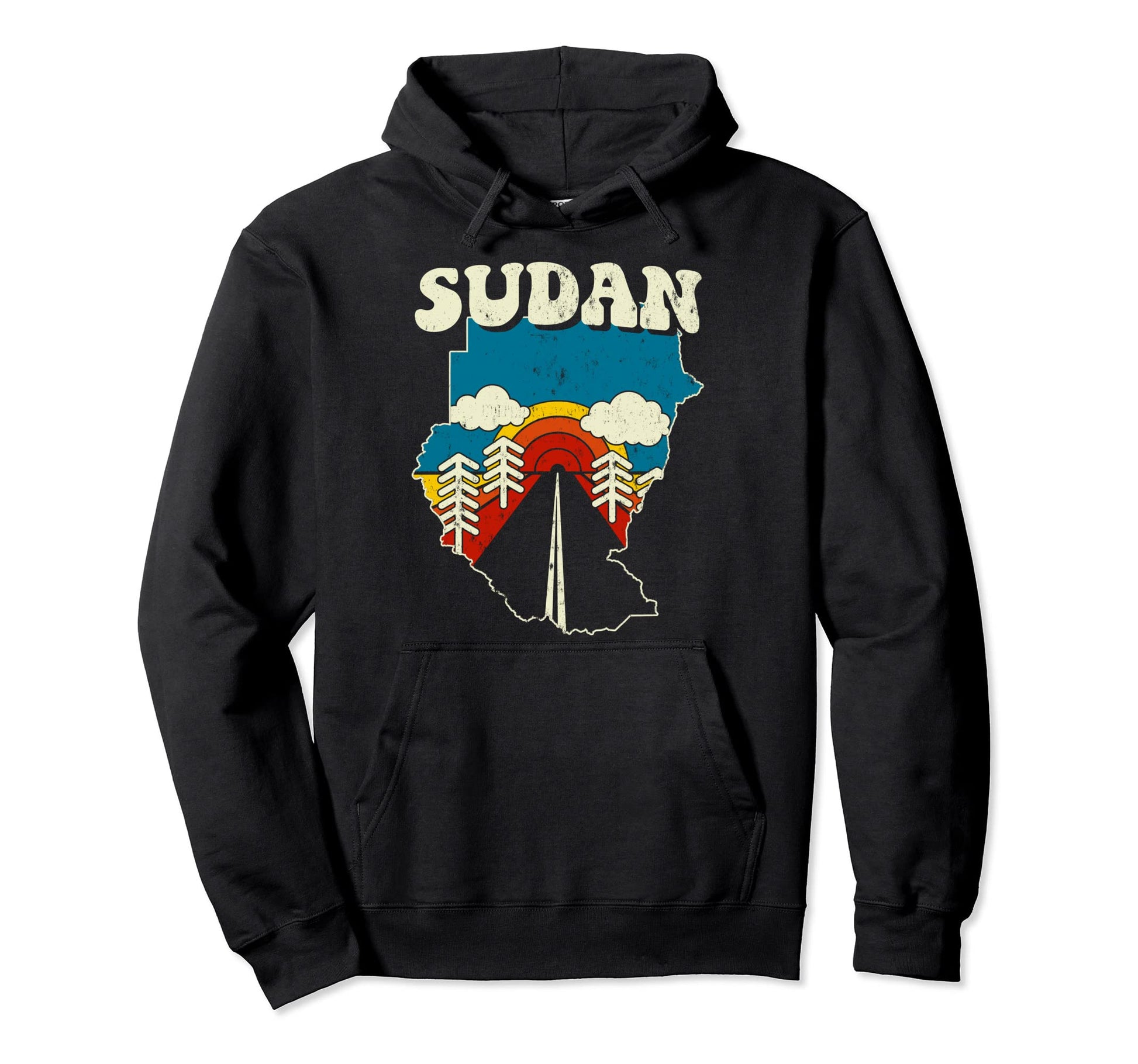 Sudan Sudanese Country Rainbow 70S Map Hoodie - Novelty Apparel for Adults - T-Shirt, Sweatshirt, Hoodie