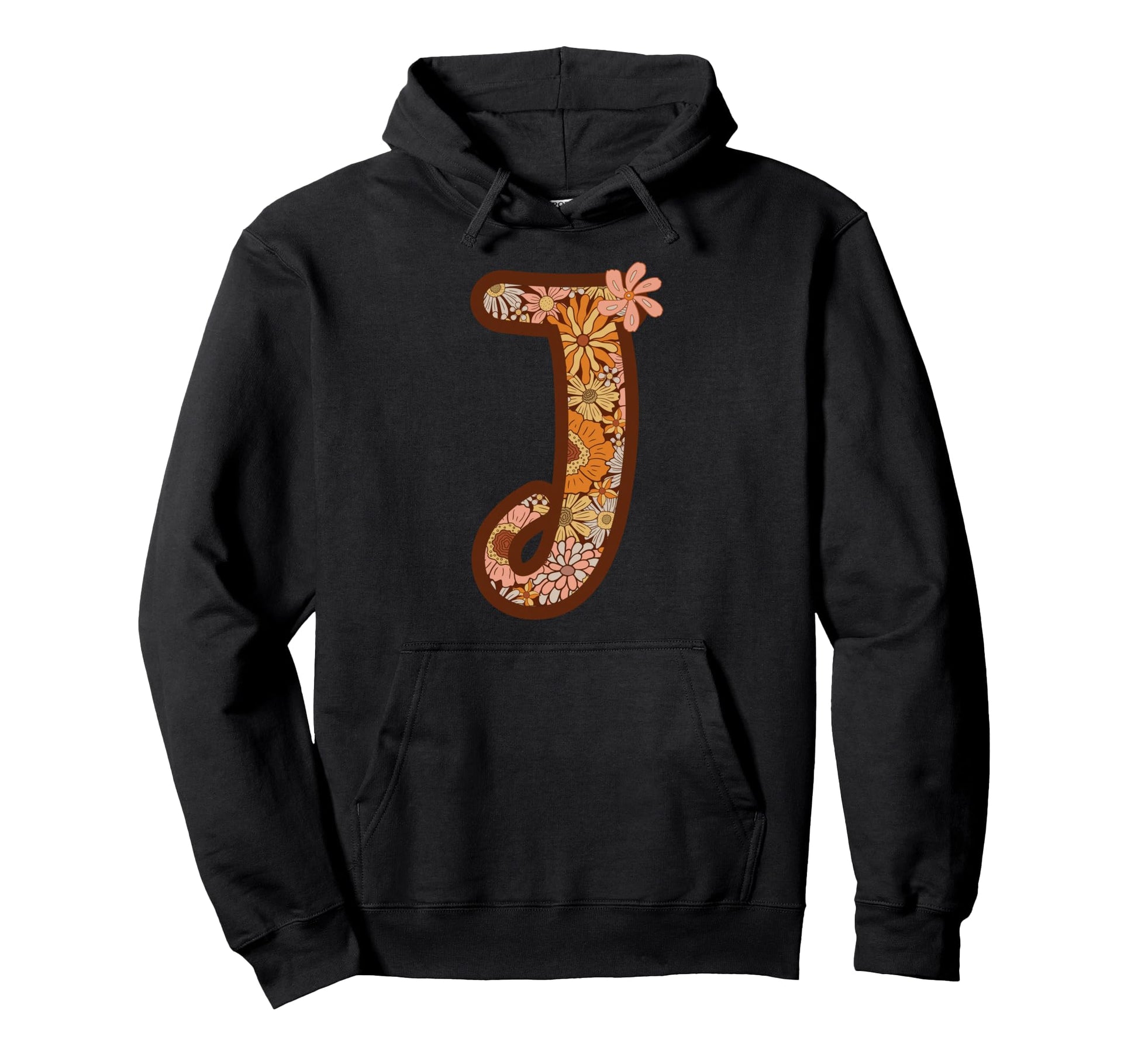 Letter J Initial Floral Monogram Boho Hoodie - Fun Novelty Design Unisex - T-Shirt, Sweatshirt, Hoodie
