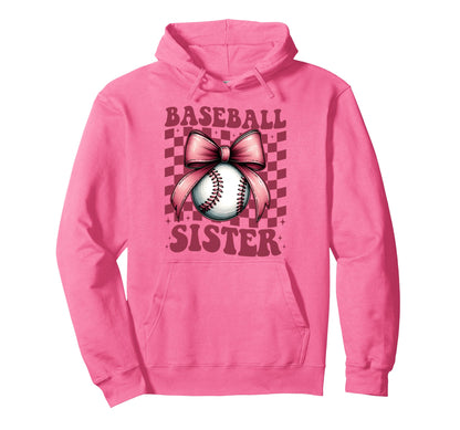 Baseball Sister Baseball Coquette Bow Hoodie - Trendy Graphic Men Women - T-Shirt, Sweatshirt, Hoodie