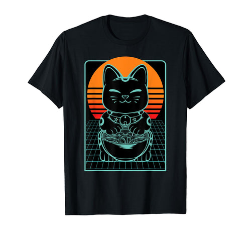 Cat Ramen Neko Vaporwave Aesthetic Kawaii T-Shirt - Minimalist Print Unisex - T-Shirt, Sweatshirt, Hoodie