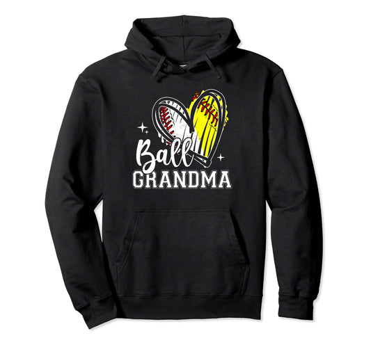 Ball Grandma Heart Baseball Softball Hoodie - Aesthetic Graphic Unisex - T-Shirt, Sweatshirt, Hoodie