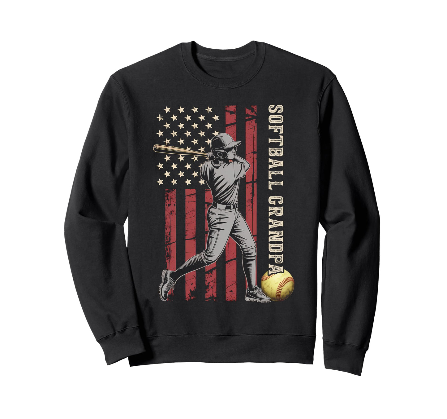Softball Grandpa American Us Flag Sweatshirt - Minimalist Print Men Women - T-Shirt, Sweatshirt, Hoodie