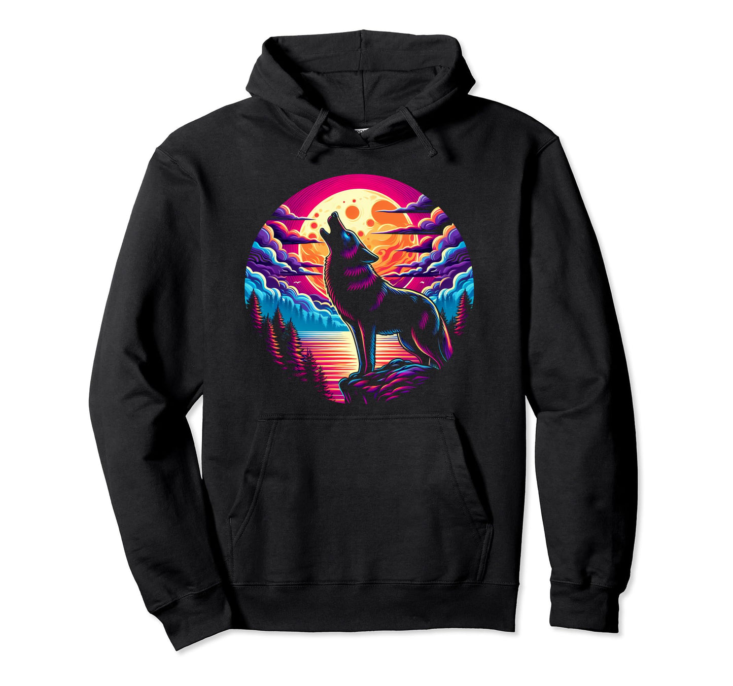 Vaporwave Aesthetic Howling Wolf Hoodie - Trendy Graphic Men Women - T-Shirt, Sweatshirt, Hoodie