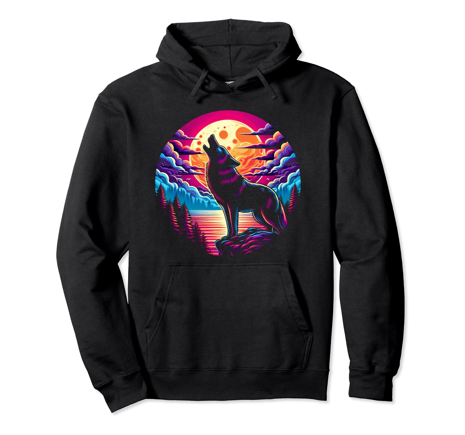 Vaporwave Aesthetic Howling Wolf Hoodie - Trendy Graphic Men Women - T-Shirt, Sweatshirt, Hoodie