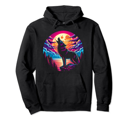 Vaporwave Aesthetic Howling Wolf Hoodie - Trendy Graphic Men Women - T-Shirt, Sweatshirt, Hoodie