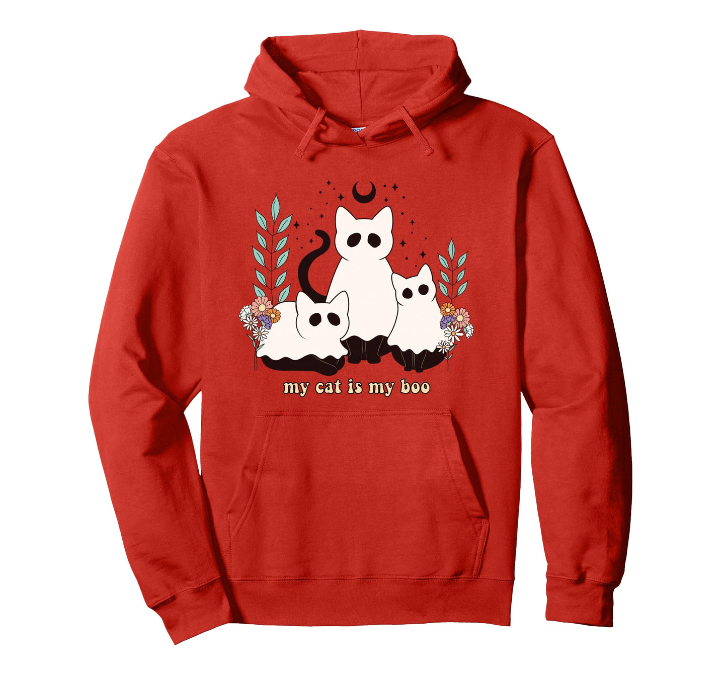 Ghost Cats Halloween Witchy Boho Floral Hoodie - Minimalist Print Unisex - T-Shirt, Sweatshirt, Hoodie