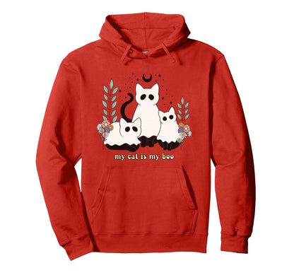 Ghost Cats Halloween Witchy Boho Floral Hoodie - Minimalist Print Unisex - T-Shirt, Sweatshirt, Hoodie