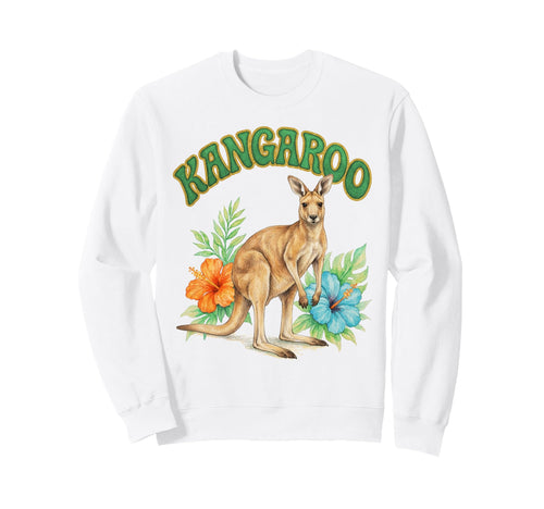 Kangaroo Groovy Floral Kangaroo Sweatshirt - Graphic Print Men Women - T-Shirt, Sweatshirt, Hoodie