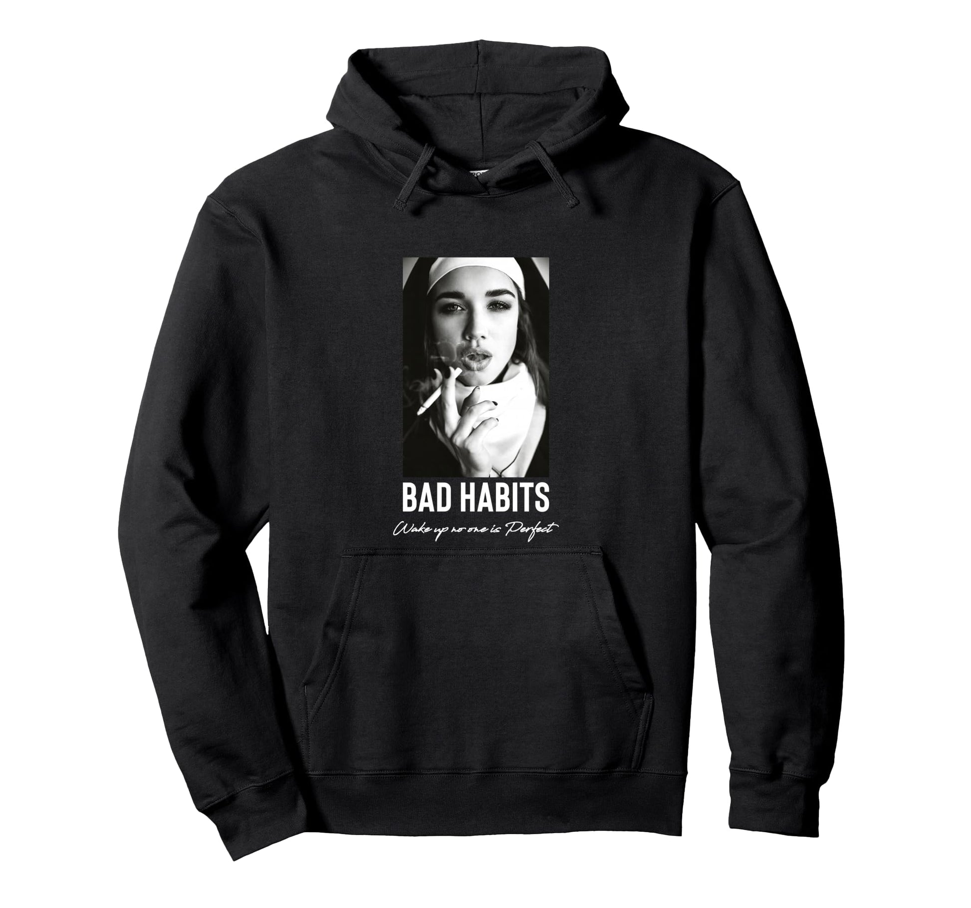Bad Habits Nun Aesthetic Edgy Streetwear Hoodie - Unique Graphic Unisex - T-Shirt, Sweatshirt, Hoodie