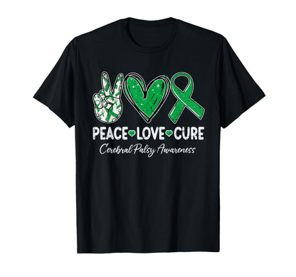 Peace Love Cure Cerebral Palsy Cp T-Shirt - Casual Everyday Wear Men Women - T-Shirt, Sweatshirt, Hoodie