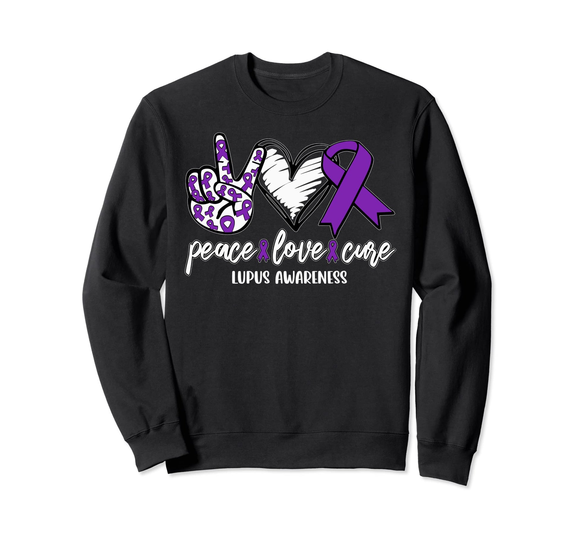 Peace Love Cure Lupus Awareness Sweatshirt - Unique Graphic Men Women - T-Shirt, Sweatshirt, Hoodie