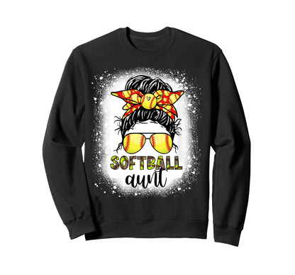 Softball Aunt Messy Bun Leopard Sweatshirt - Unique Graphic for Adults - T-Shirt, Sweatshirt, Hoodie