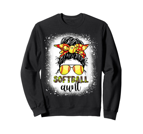 Softball Aunt Messy Bun Leopard Sweatshirt - Unique Graphic for Adults - T-Shirt, Sweatshirt, Hoodie