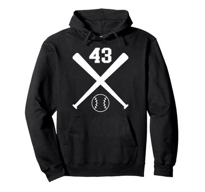 Baseball Softball Number 43 Hoodie - Unique Graphic Men Women - T-Shirt, Sweatshirt, Hoodie