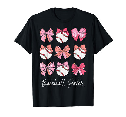 Baseball Sister Coquette Bow Sport T-Shirt - Custom Art Print for Adults - T-Shirt, Sweatshirt, Hoodie
