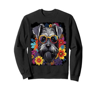 Dog Schnauzer Love Peace Flower Sweatshirt - Trendy Graphic for Adults - T-Shirt, Sweatshirt, Hoodie