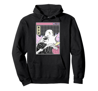 Surfing Ghost Japan Kanagawa Wave Hoodie - Aesthetic Graphic Men Women - T-Shirt, Sweatshirt, Hoodie