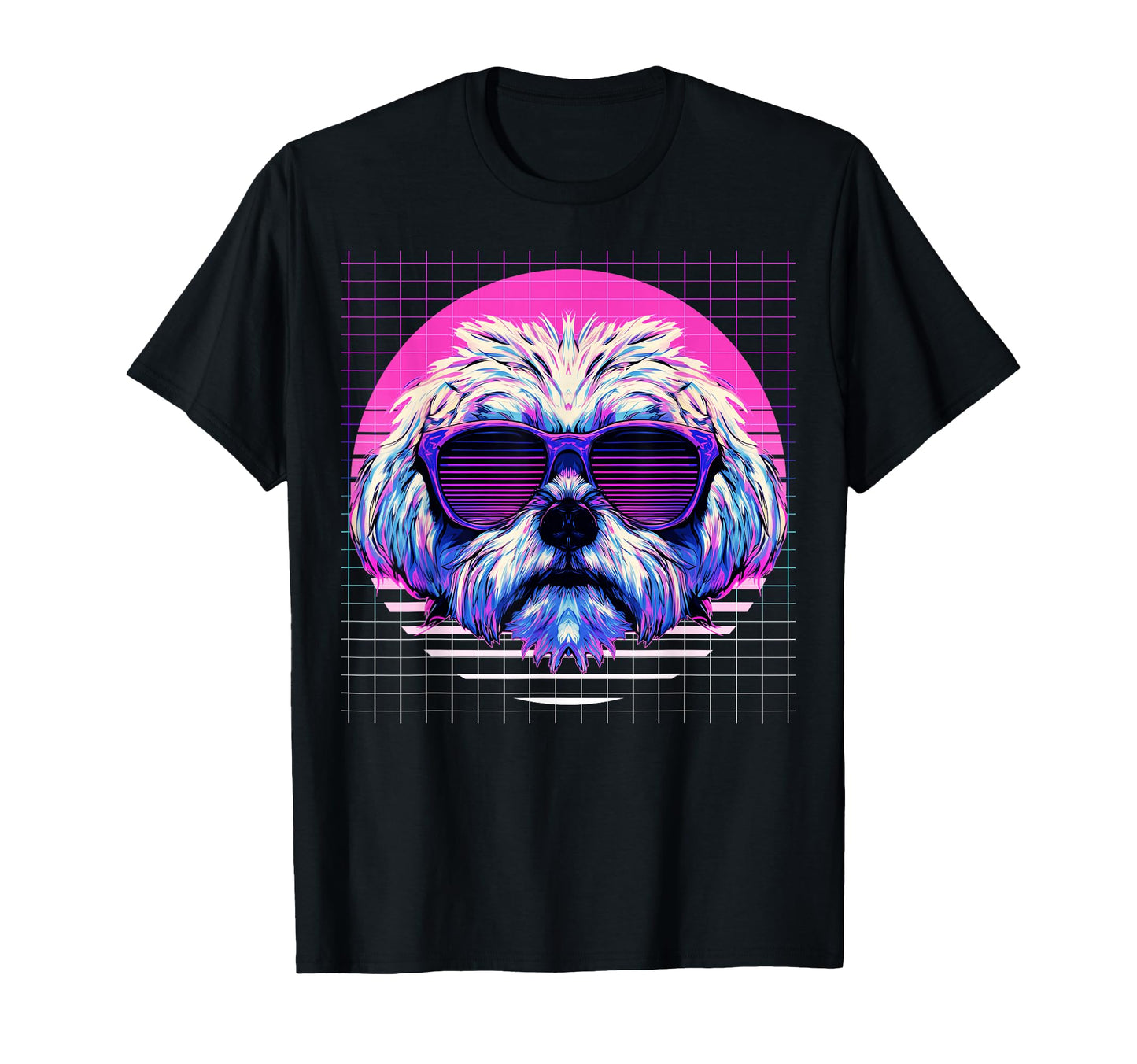 Maltese Sunglasses Dog Vaporwave T-Shirt - Trendy Graphic Men Women - T-Shirt, Sweatshirt, Hoodie