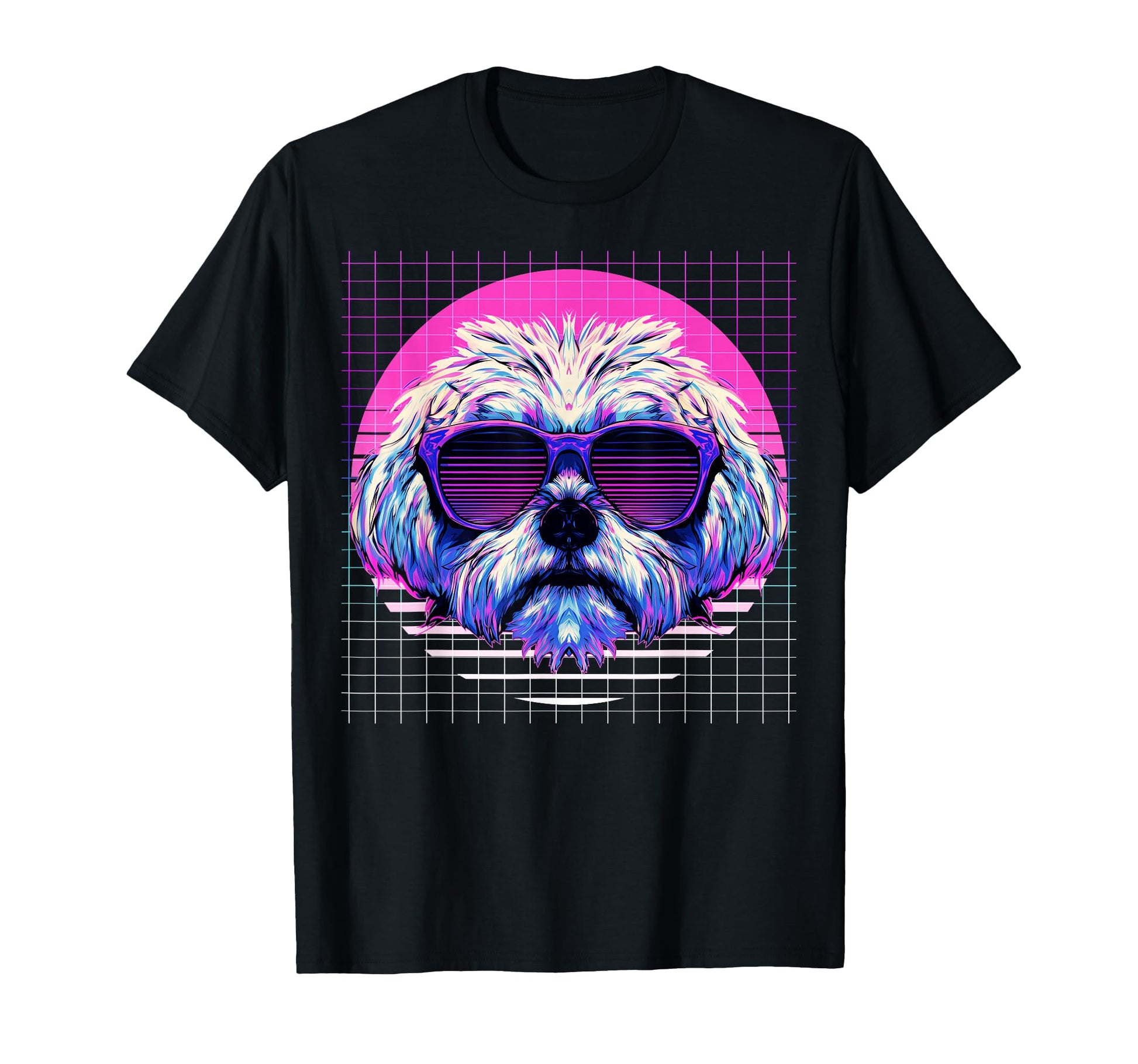 Maltese Sunglasses Dog Vaporwave T-Shirt - Trendy Graphic Men Women - T-Shirt, Sweatshirt, Hoodie
