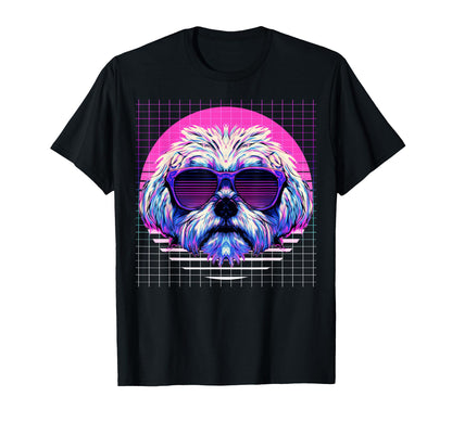 Maltese Sunglasses Dog Vaporwave T-Shirt - Trendy Graphic Men Women - T-Shirt, Sweatshirt, Hoodie