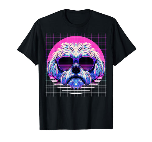 Maltese Sunglasses Dog Vaporwave T-Shirt - Trendy Graphic Men Women - T-Shirt, Sweatshirt, Hoodie