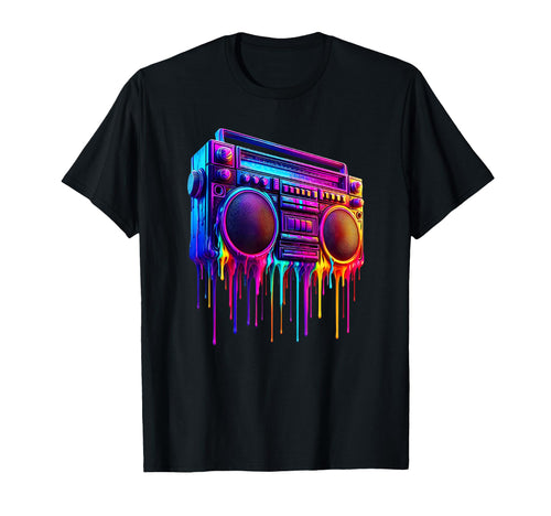 Dripping Paint Boombox Old School 80S Music T-Shirt - Graphic Print Unisex - T-Shirt, Sweatshirt, Hoodie