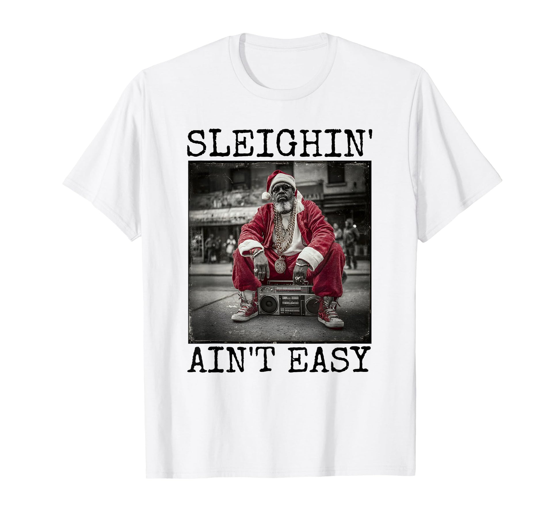 Black B Santa Claus Hip Hop T-Shirt - Graphic Print for Adults - T-Shirt, Sweatshirt, Hoodie