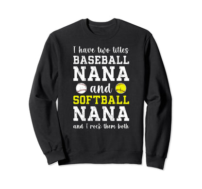 Baseball Nana And Softball Nana Sweatshirt - Minimalist Print for Adults - T-Shirt, Sweatshirt, Hoodie