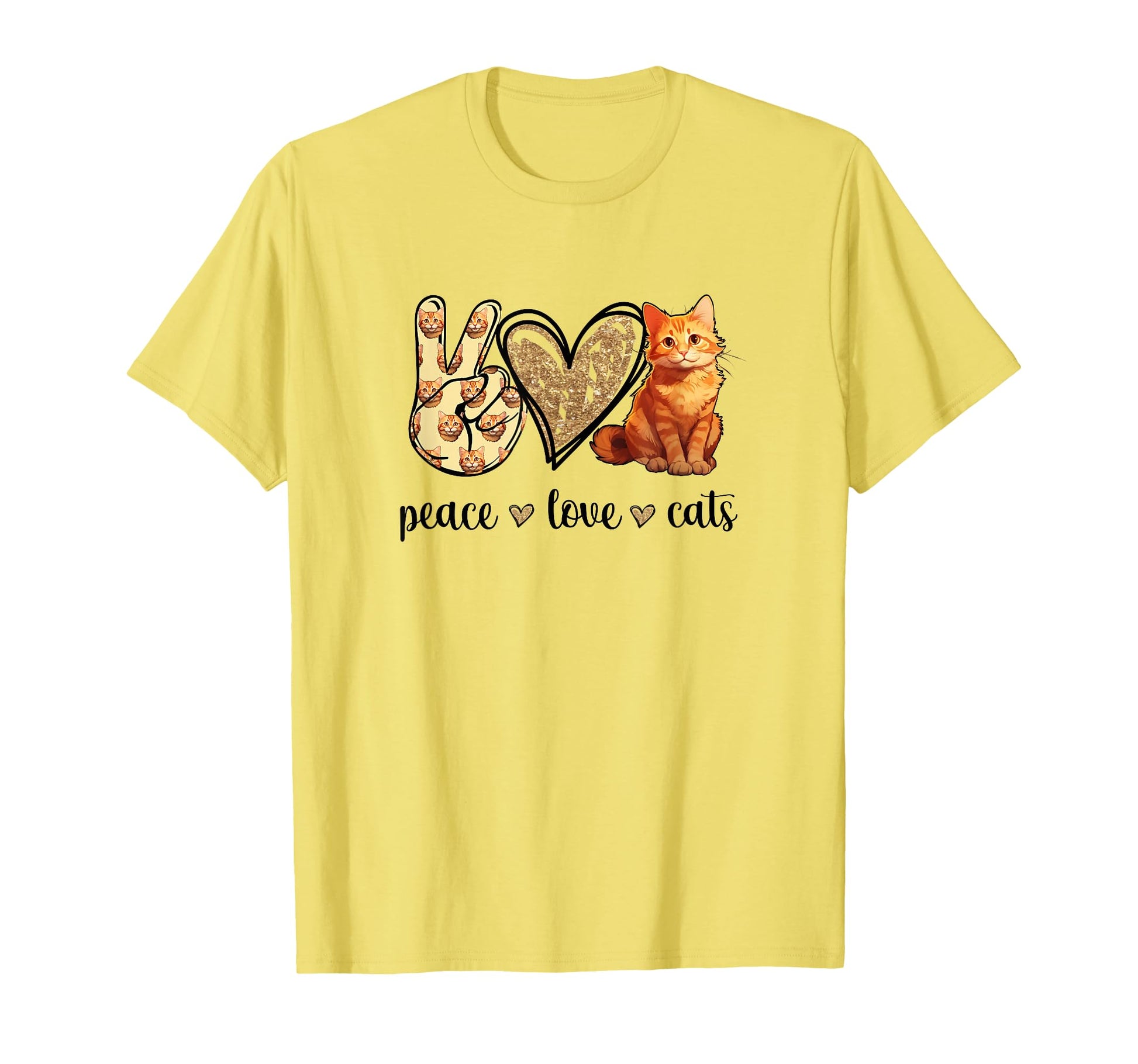 Womens Peace Love Orange Tabby Cat Lover T-Shirt - Trendy Graphic Unisex - T-Shirt, Sweatshirt, Hoodie