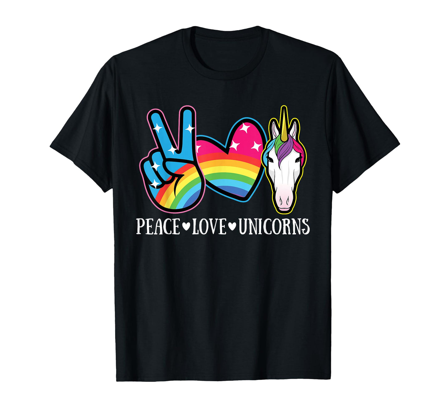 Peace Love Unicorn Rainbow Hippie T-Shirt - Trendy Graphic for Adults - T-Shirt, Sweatshirt, Hoodie