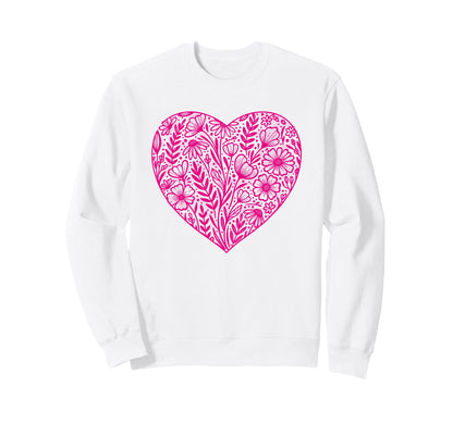 Boho Wildflowers Watercolor Heart Sweatshirt - Trendy Graphic for Adults - T-Shirt, Sweatshirt, Hoodie
