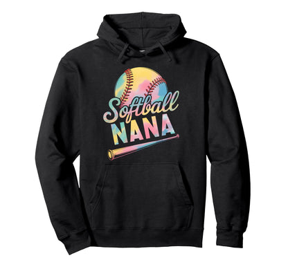 Softball Nana Tie Dye Grandma Mothers Hoodie - Minimalist Print Men Women - T-Shirt, Sweatshirt, Hoodie