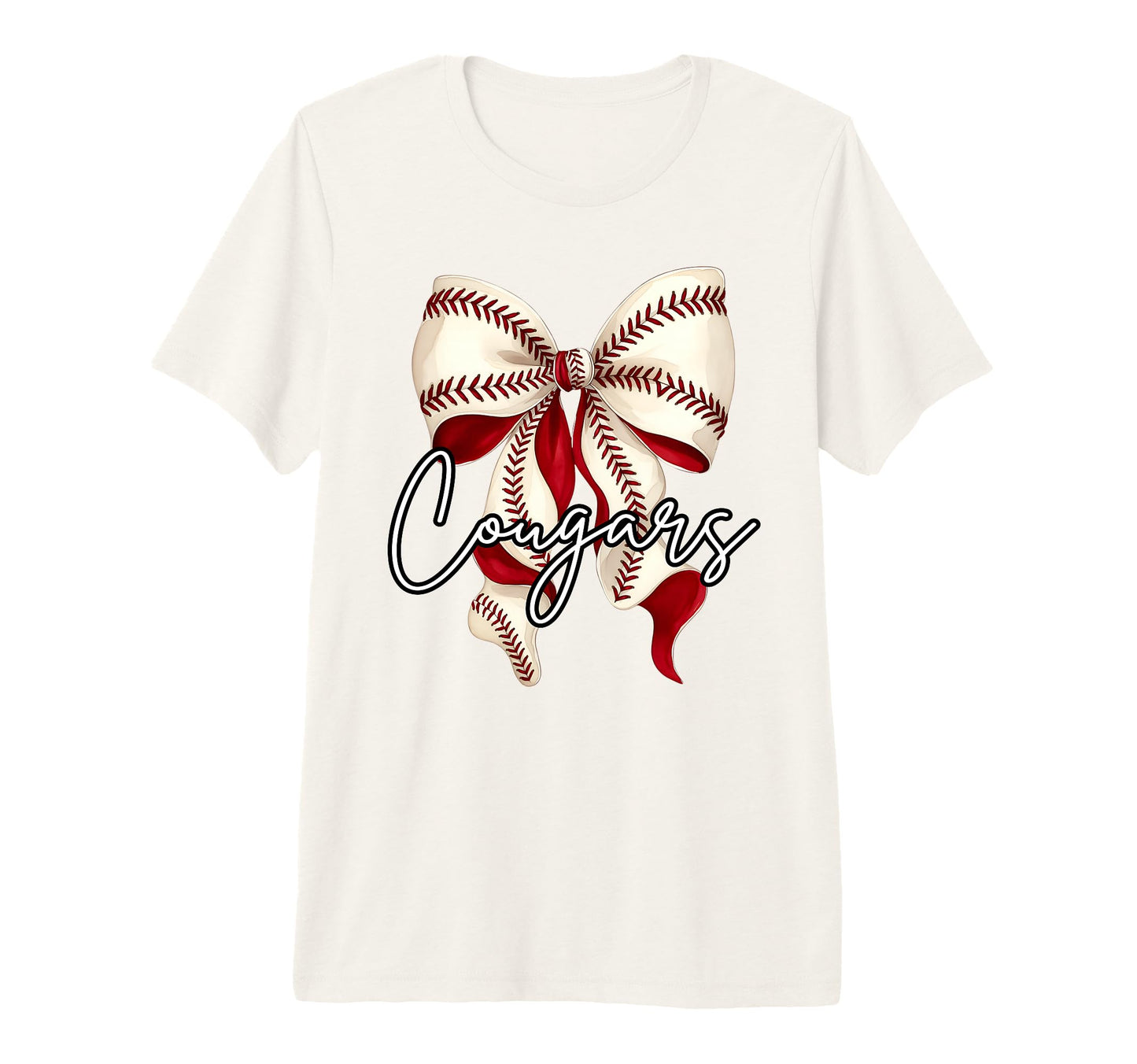 Cougars Baseball Mom Coquette Bow Game T-Shirt - Unique Graphic for Adults - T-Shirt, Sweatshirt, Hoodie